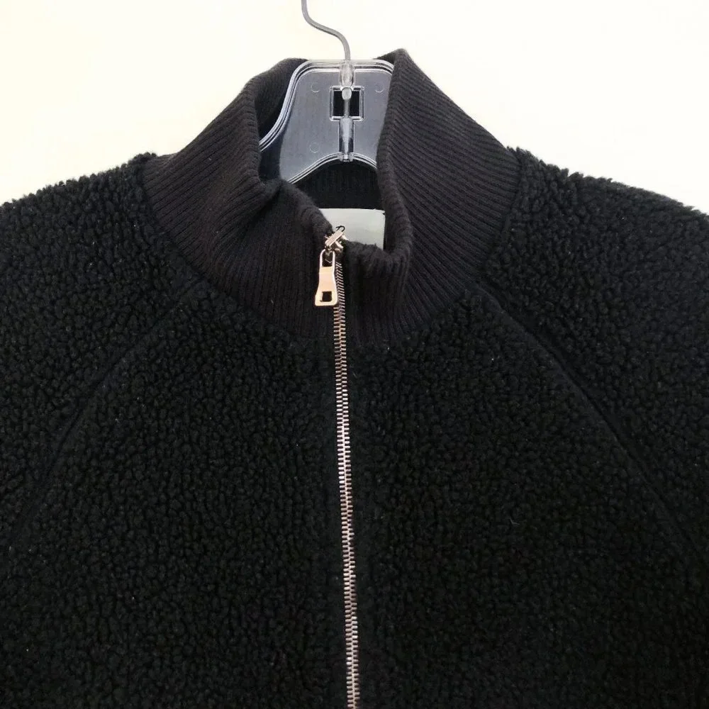 Mr. P Black Faux Shearling Full Zip Designer Bomber Jacket Men's Small